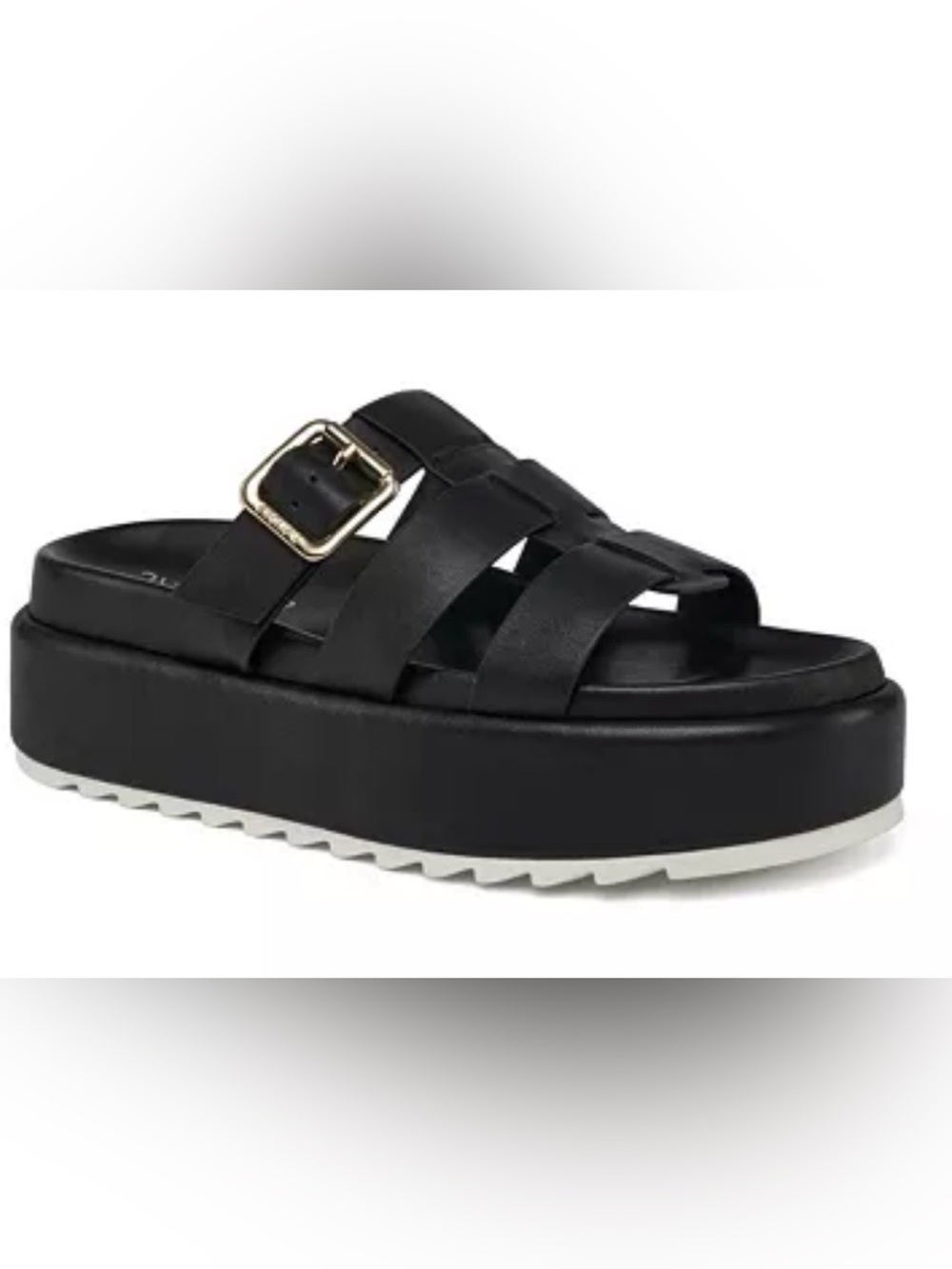 J/SLIDES Sloane Black Woven Platform Slide Sandals